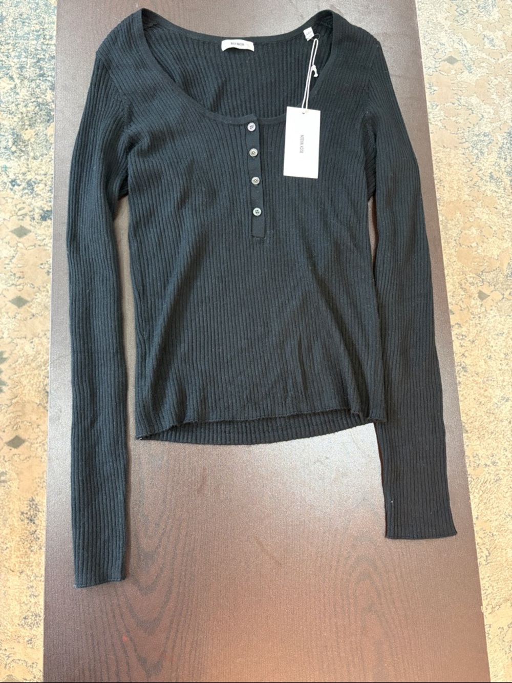 Neat Buck Mason Black Featherweight Silk Wool Cashmere Scoop Henley Retail $198